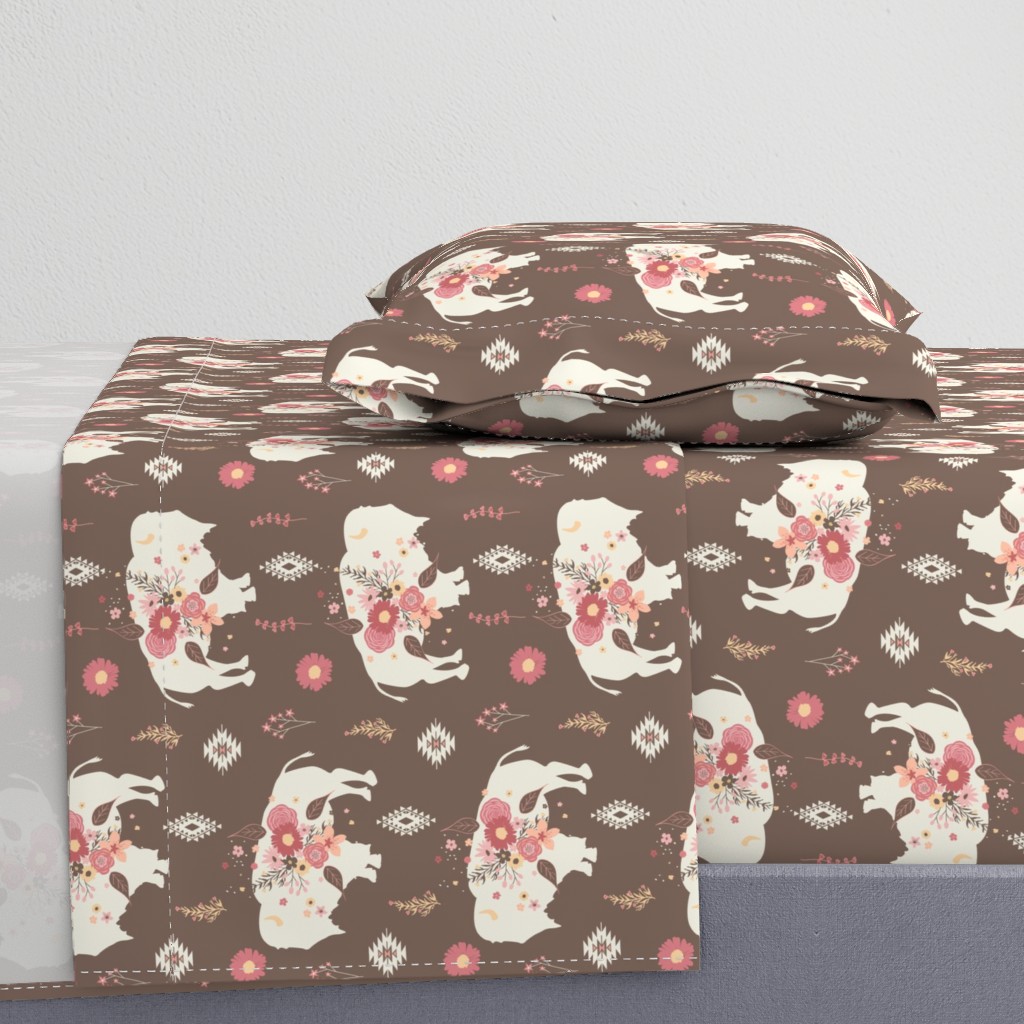 Floral Tribal Buffalo - Brown