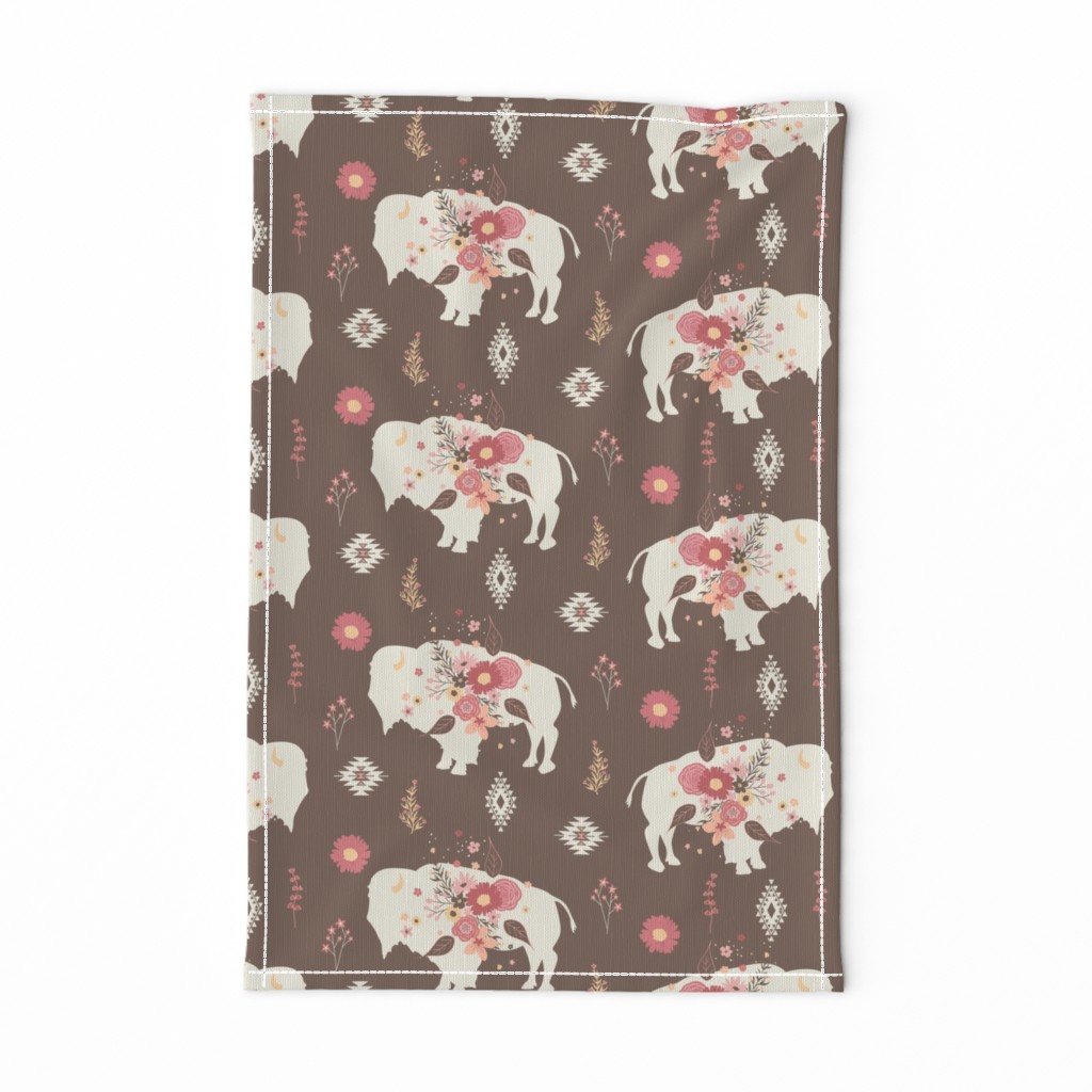 Floral Tribal Buffalo - Brown