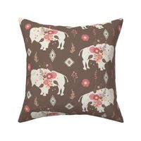 Floral Tribal Buffalo - Brown