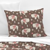 Floral Tribal Buffalo - Brown