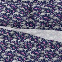 Dinosaurs and Roses on Dark Blue Purple