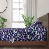 Dinosaurs and Roses on Dark Blue Purple