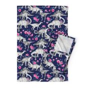 Dinosaurs and Roses on Dark Blue Purple