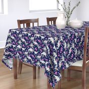 Dinosaurs and Roses on Dark Blue Purple