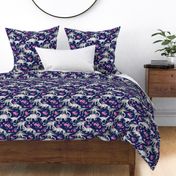 Dinosaurs and Roses on Dark Blue Purple