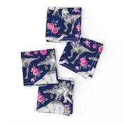 Dinosaurs and Roses on Dark Blue Purple