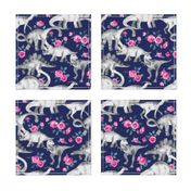 Dinosaurs and Roses on Dark Blue Purple