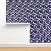 Tiny Dinosaurs and Roses on Dark Blue Purple