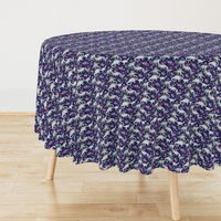 Tiny Dinosaurs and Roses on Dark Blue Purple