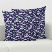 Tiny Dinosaurs and Roses on Dark Blue Purple