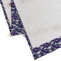 Tiny Dinosaurs and Roses on Dark Blue Purple