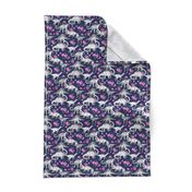 Tiny Dinosaurs and Roses on Dark Blue Purple