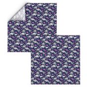 Tiny Dinosaurs and Roses on Dark Blue Purple