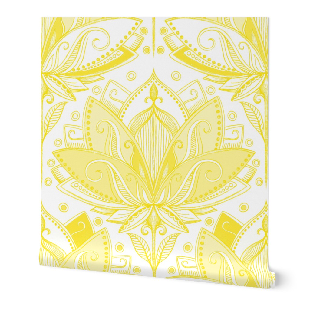 Sunshine Yellow Art Nouveau Lotus Lace