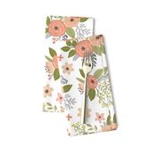 Vintage Antique Floral Flowers in peach on White