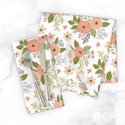 Vintage Antique Floral Flowers in peach on White