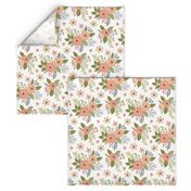 Vintage Antique Floral Flowers in peach on White