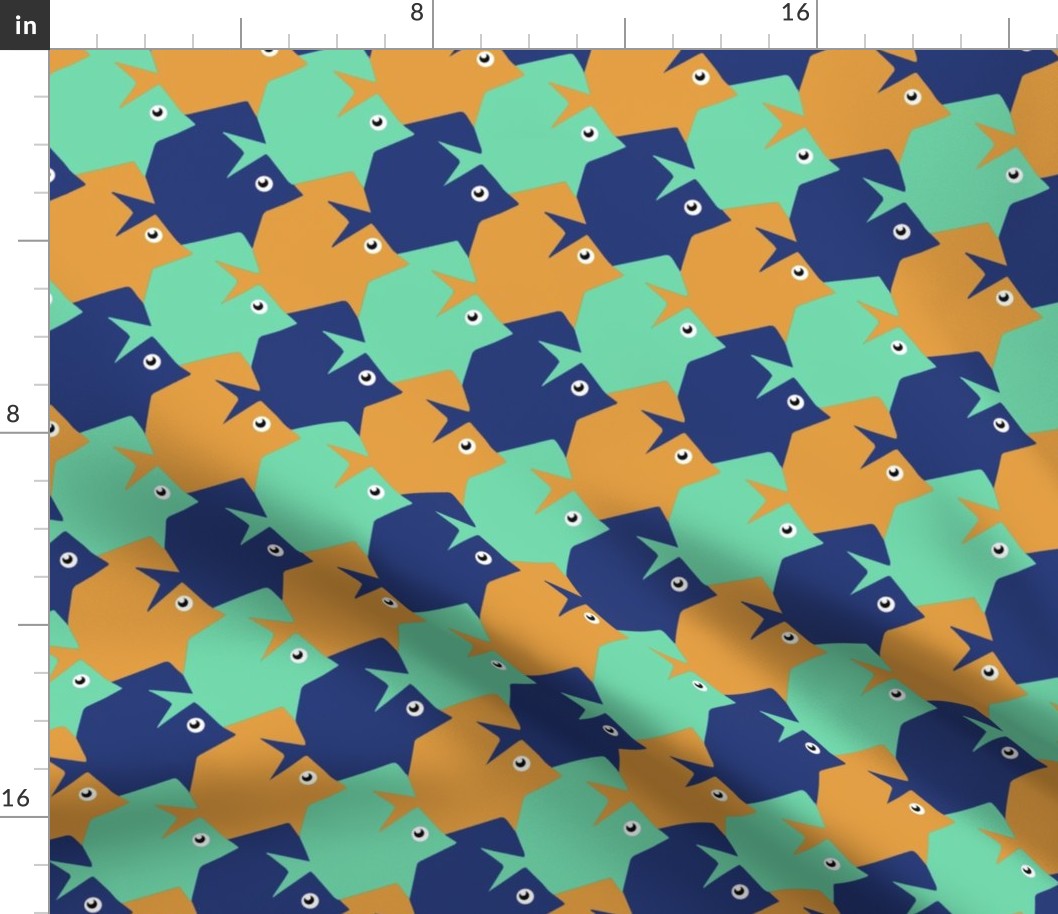 Tropical Tessellating Fish Orange Blue Green