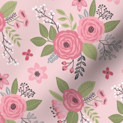 Vintage Antique Floral Flowers on Light Pink