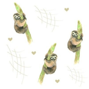 Watercolor Sloths and Hearts