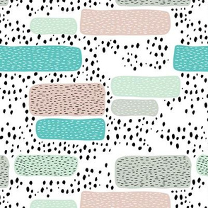 Geometric abstract dots and stripes colorful memphis style design mint blue beige