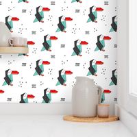 Origami paper art Puffin toucan parrot penguin birds geometric cross print gender neutral mint red