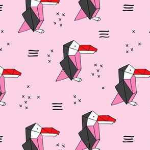 Origami paper art toucan parrot penguin birds geometric cross print girls pink summer
