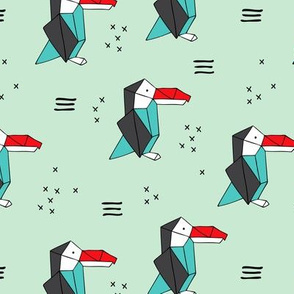 Origami paper art toucan parrot penguin birds geometric cross print gender neutral mint