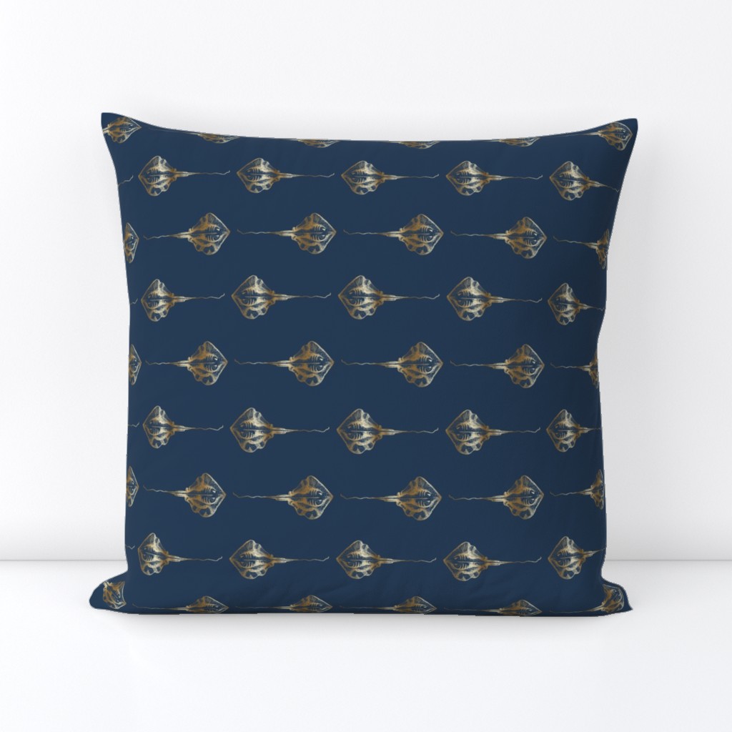 Stingray Stingrays Gold on Navy Wallpaper Powder Room Boys Room Man Cave Office Wallpaper