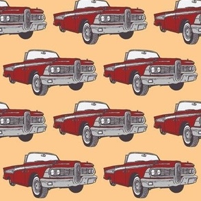 red 1959 Corsair convertible on peach background