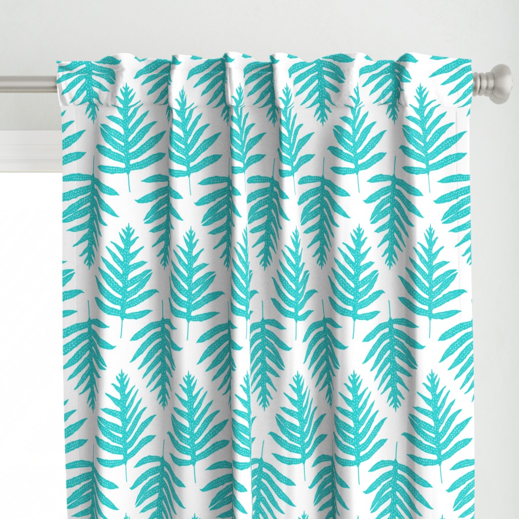 Fern Array Turquoise on White 16inL