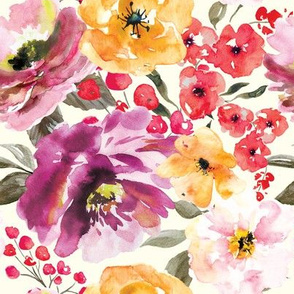 Fall Floral Painted Watercolor Flowers in Purple Gold