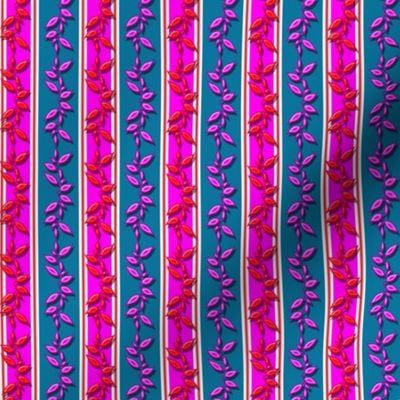 Leafy Stripe Teal and Pink