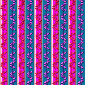 Leafy Stripe Teal and Pink