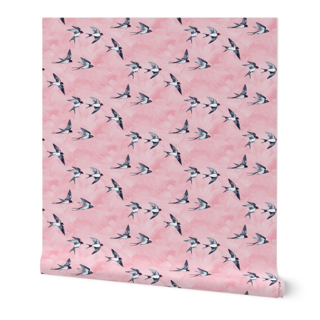 Scattered Pink Sky Swallow Flight - small version