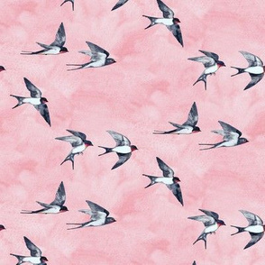 Scattered Pink Sky Swallow Flight - small version