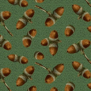 Tossed Natural Acorn on Green_Miss Chiff Designs