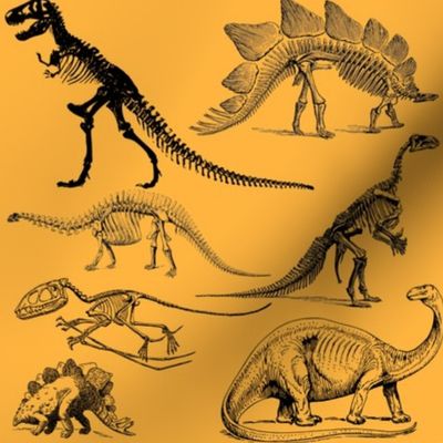 Vintage Museum Skeletons | Dinosaurs on Yellow