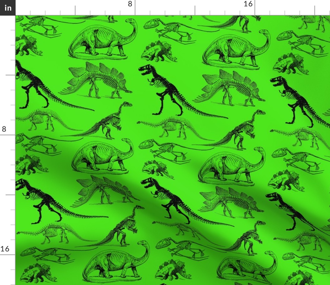 Vintage Museum Skeletons | Dinosaurs on Lime Green