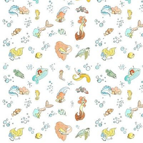 Mermaid Print small repeat white background