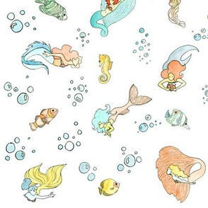 Mermaid Print large repeat white background