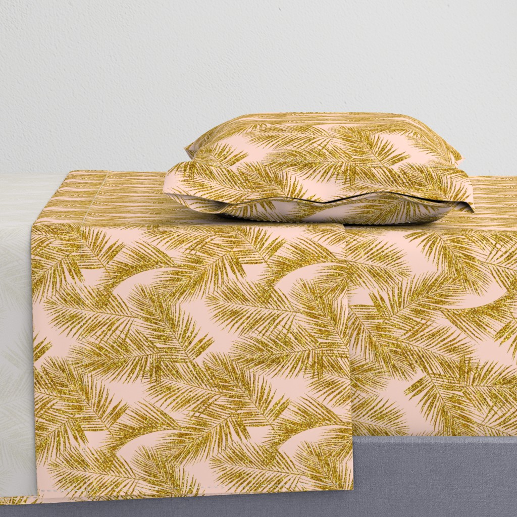 gold glitter palm leaves - blush, mini