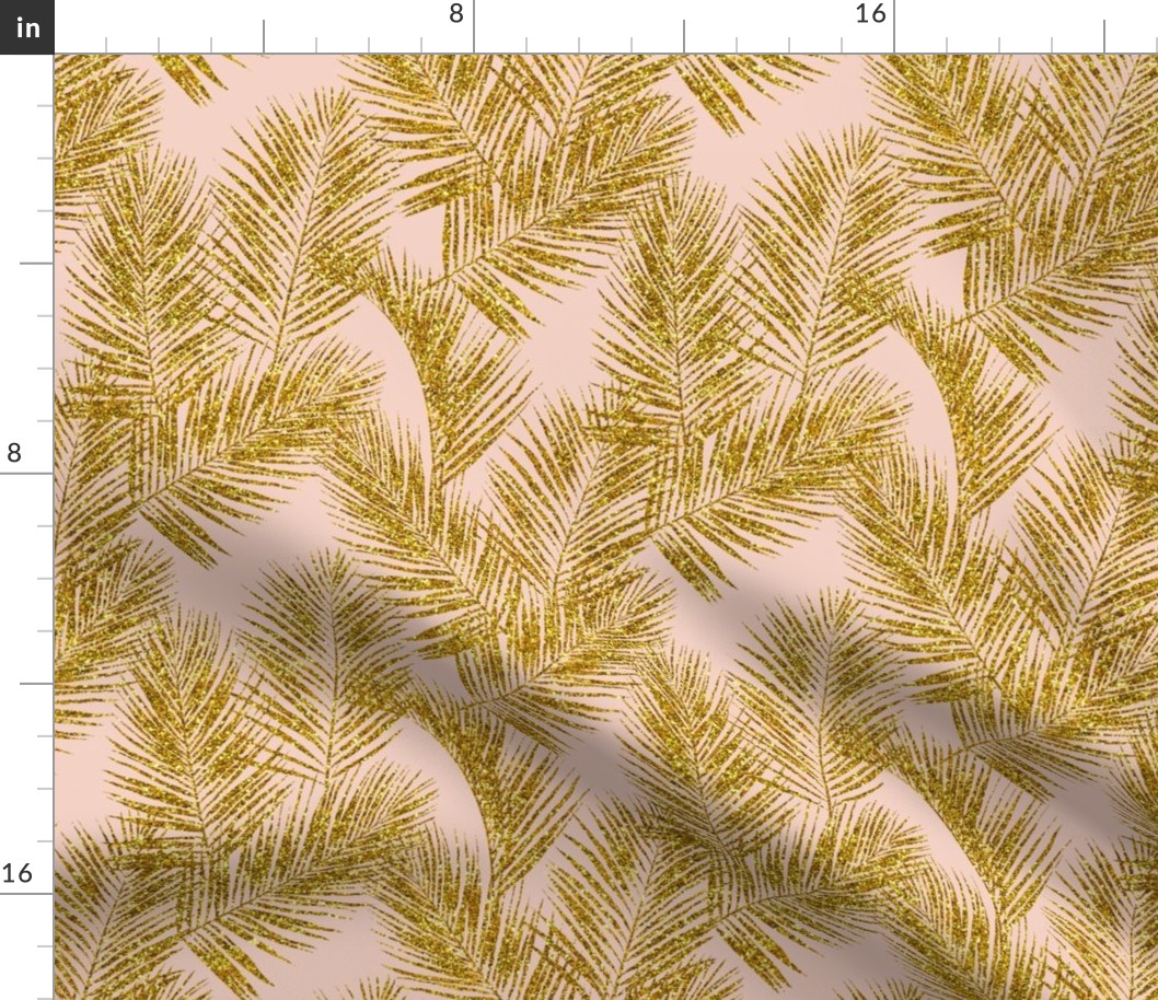 gold glitter palm leaves - blush, mini