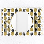 gold glitter pineapples – black and gold on white, small. pineapples faux gold imitation tropical white background hot summer fruits shimmering metal effect texture fabric wallpaper giftwrap