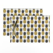 gold glitter pineapples – black and gold on white, small. pineapples faux gold imitation tropical white background hot summer fruits shimmering metal effect texture fabric wallpaper giftwrap