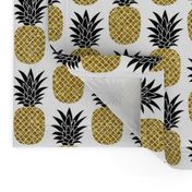 gold glitter pineapples – black and gold on white, small. pineapples faux gold imitation tropical white background hot summer fruits shimmering metal effect texture fabric wallpaper giftwrap
