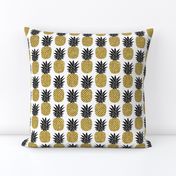 gold glitter pineapples – black and gold on white, small. pineapples faux gold imitation tropical white background hot summer fruits shimmering metal effect texture fabric wallpaper giftwrap