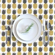 gold glitter pineapples – black and gold on white, small. pineapples faux gold imitation tropical white background hot summer fruits shimmering metal effect texture fabric wallpaper giftwrap