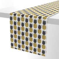 gold glitter pineapples – black and gold on white, small. pineapples faux gold imitation tropical white background hot summer fruits shimmering metal effect texture fabric wallpaper giftwrap