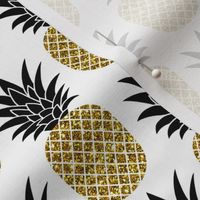 gold glitter pineapples – black and gold on white, small. pineapples faux gold imitation tropical white background hot summer fruits shimmering metal effect texture fabric wallpaper giftwrap